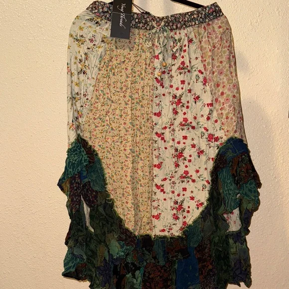 Floral Patchwork Skirt with Ruffled Hem - Picture 3 of 12